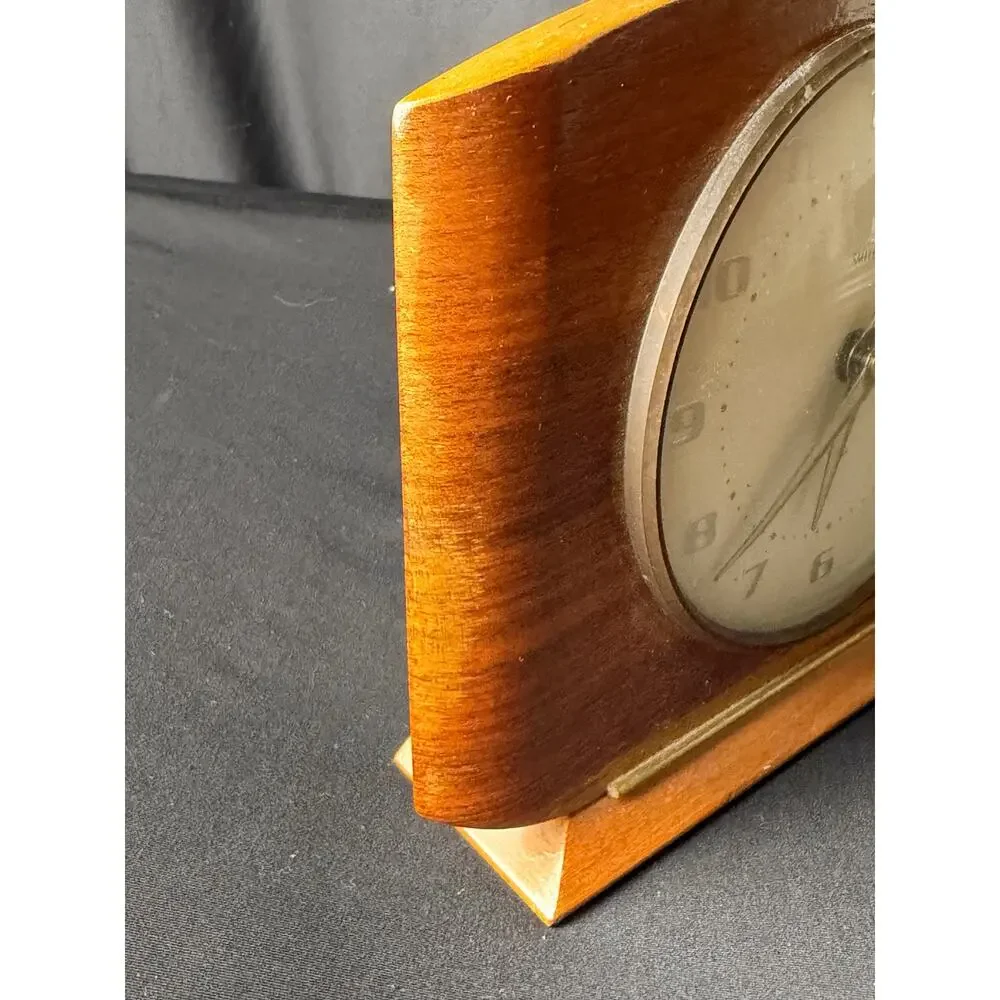 Vintage Smiths 8 Day Floating Balance Mantel Clock Wooden Case Great Britain